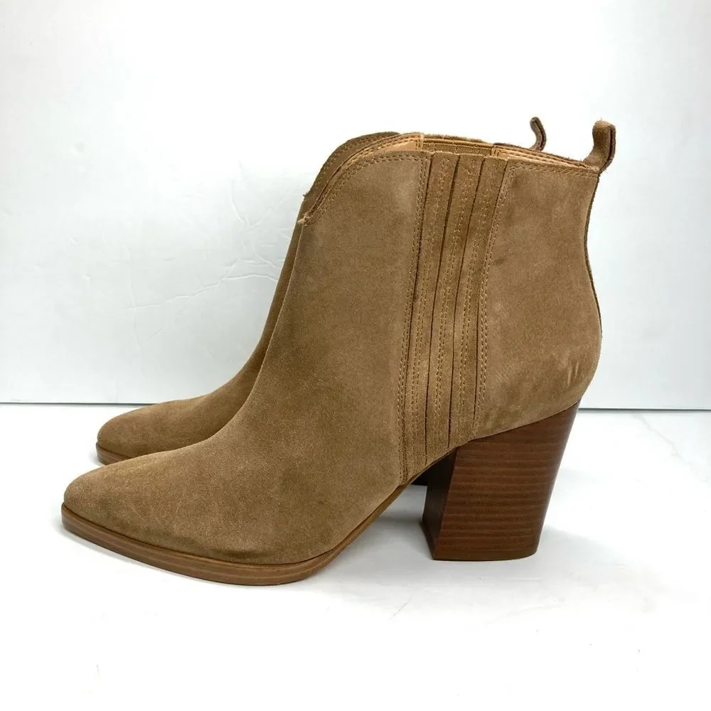 Marc Fisher Maree Suede Booties 9 Tan Ankle Western Block Heel Boots